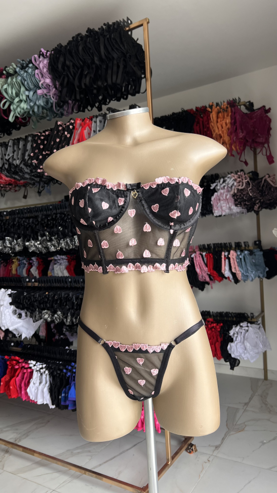 Corset Lavínia PRETO c/ ROSA - #3