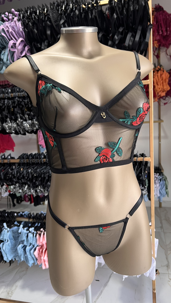 Corset Premium Angelina PRETO C/ ROSAS - #2