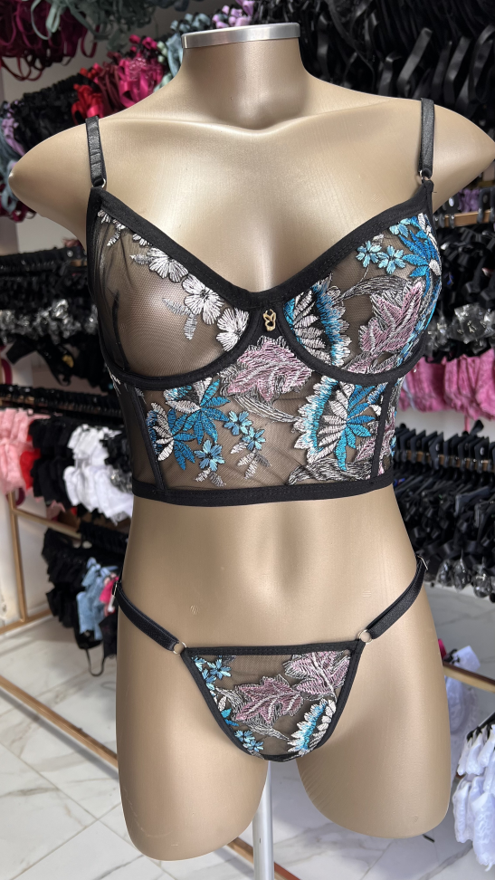 Corset Premium Angelina PRETO C/ AZUL - #3