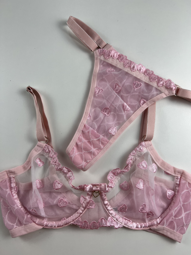 Cj Jaque bordado ROSA CLARO coração - #2