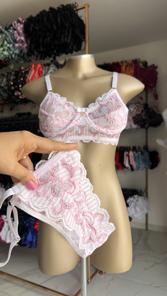 Conjunto Rebeca Bicolor BRANCO C/ ROSA - #2