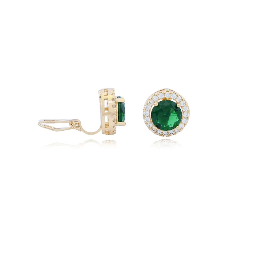 Brinco de Pressão Ponto de Luz Redondo Zircônia e Micro Zircônias Folheado a Ouro 18k