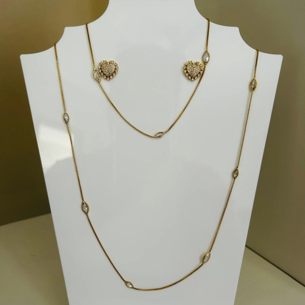 Colar Longo Zircônias Cristal Folheado a Ouro 18K