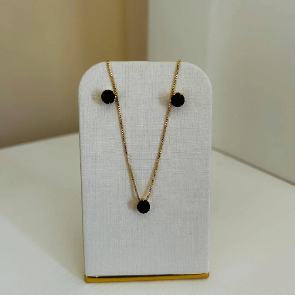 Conjunto Redondo Ponto Luz Zircônia Folheado a Ouro 18K