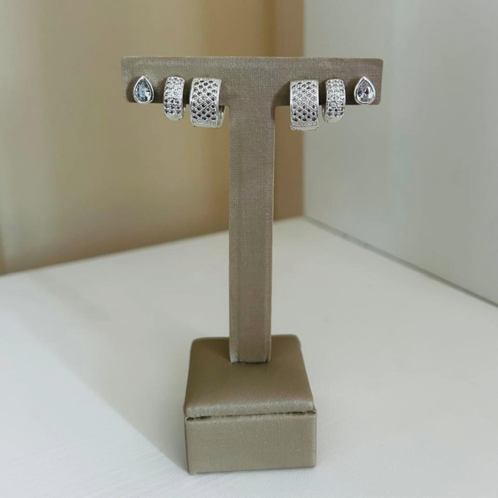 Argola Gordinha Crevejada Zircônia Banho de Prata 925