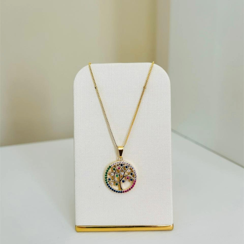 Colar Árvore da Vida Cravejada Zircônias Folheado a Ouro 18K