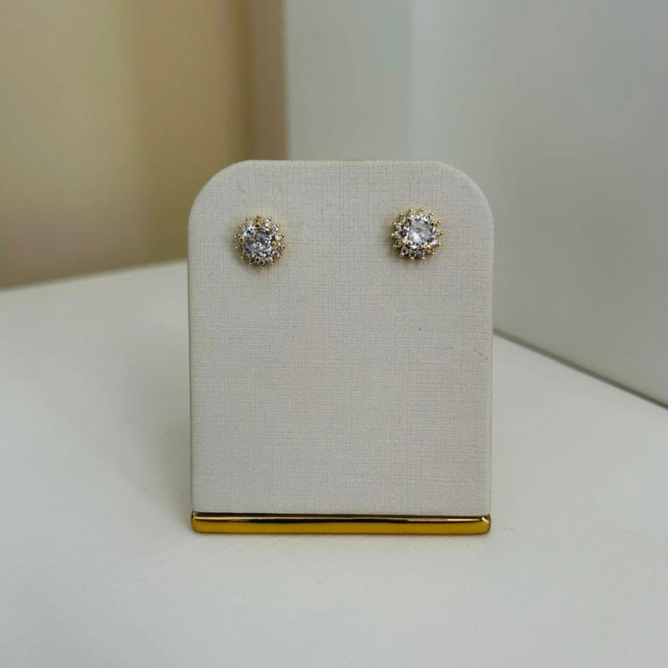 Brinco Ponto de Luz Cristal com o Halo Cravejado Zircônia  Folheado a Ouro 18K