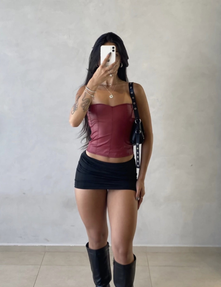 Corset couro vinho
