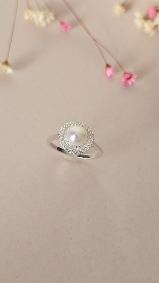Anel perola G com cravejado duplo ao redor - #1