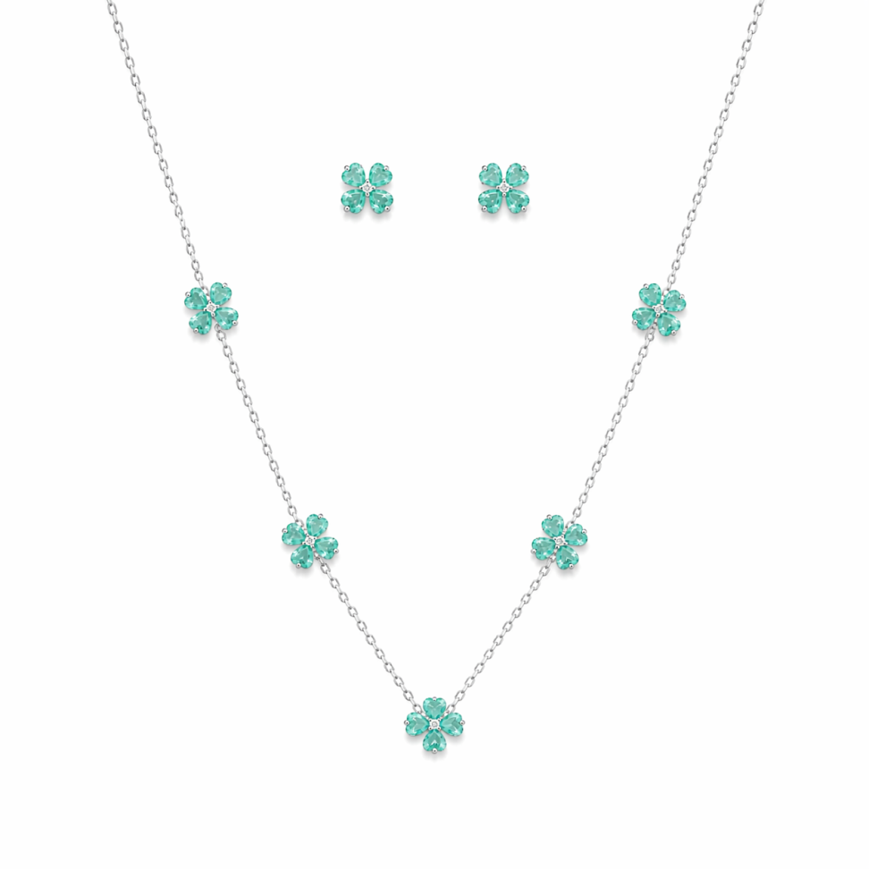 Conjunto Flores em zircônia coração