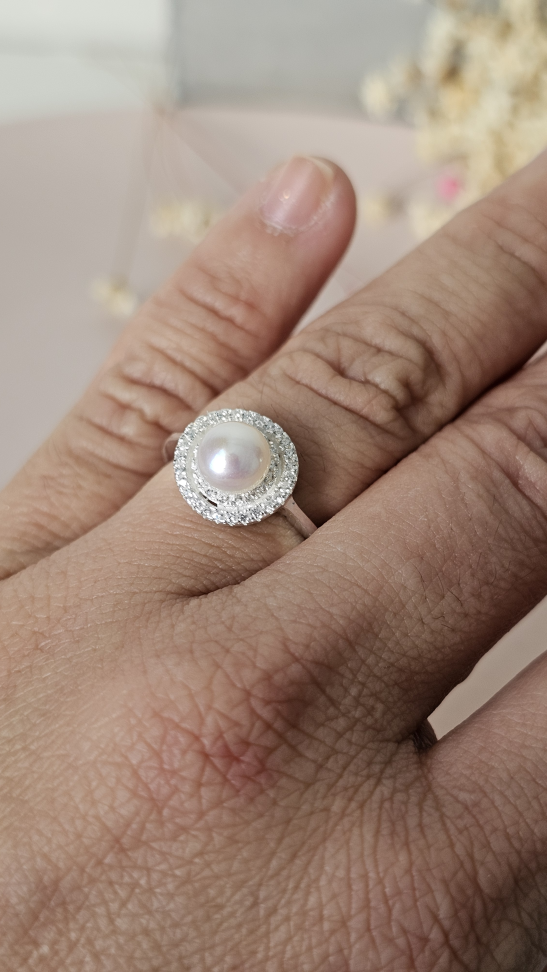 Anel perola G com cravejado duplo ao redor - #1