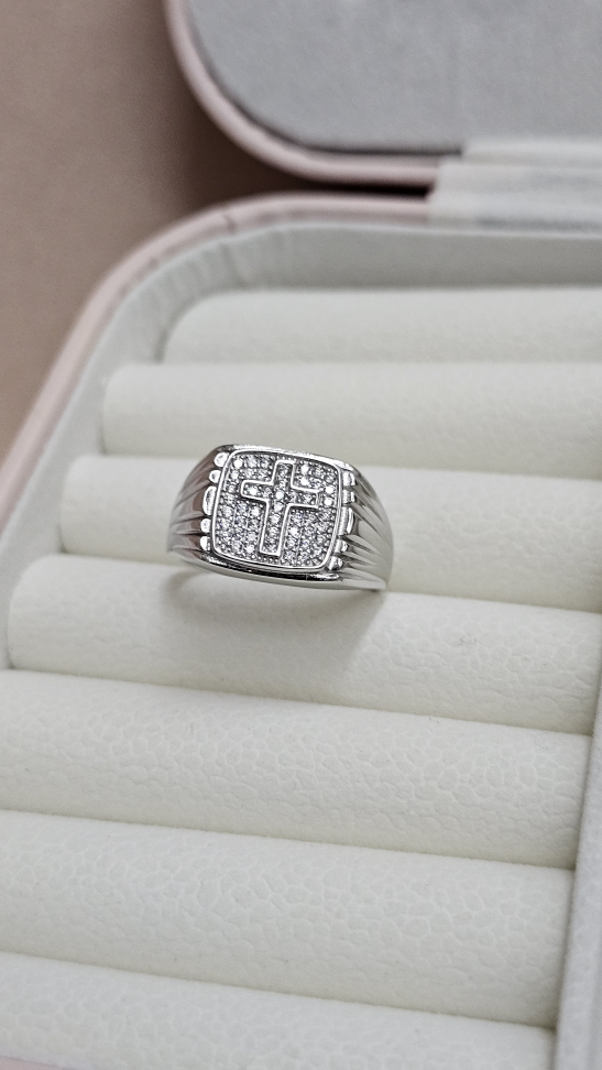 Anel Cruz Cravejada lateral riscada - #1