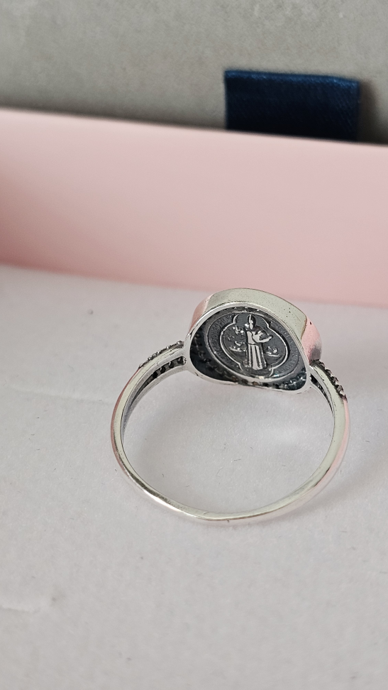 Anel São Bento dupla face envelhecido com cravejado em volta - #2