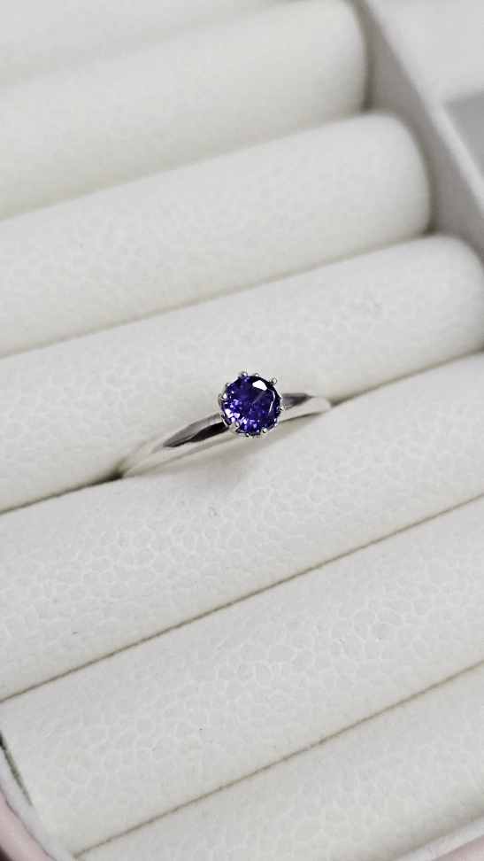 Anel Solitário Roxo aro liso - #1