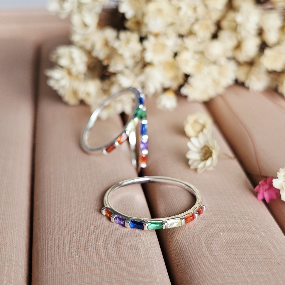 Anel zircônias carré coloridas - #2