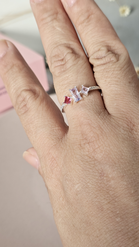 Anel 3 zirconias carré cravejados - #2