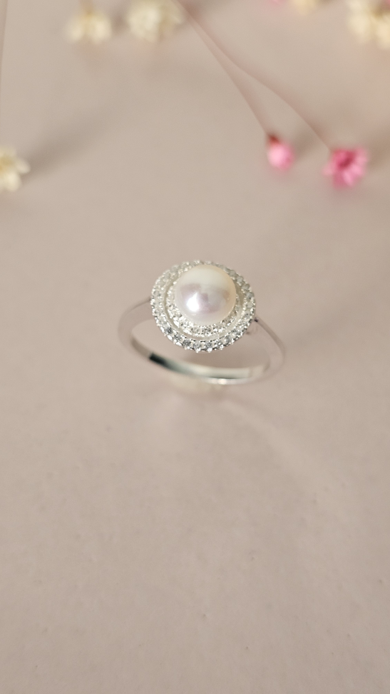 Anel perola G com cravejado duplo ao redor - #1