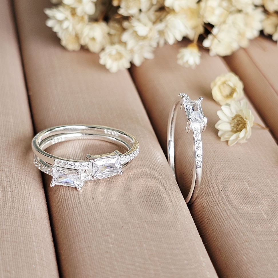 Anel solitario carré cravejado - #2