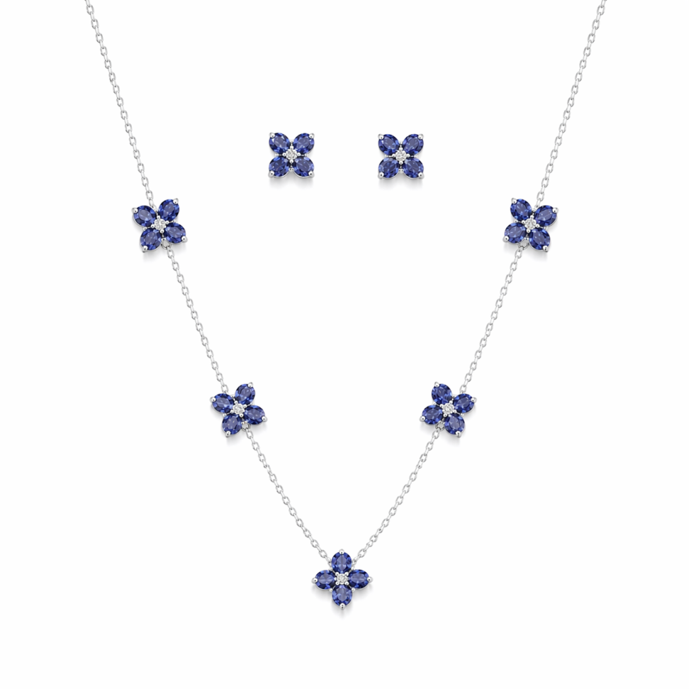 Conjunto Flores em zircônias coração.