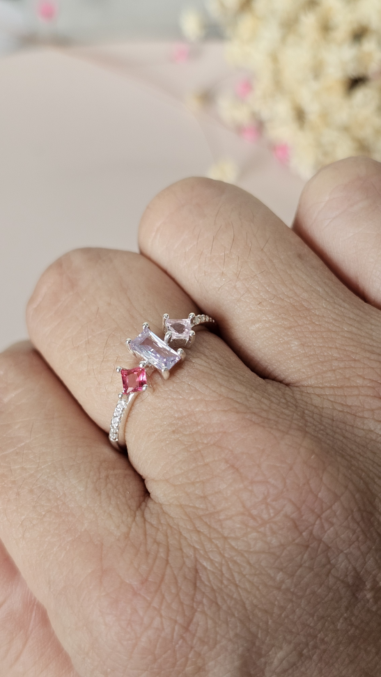 Anel 3 zirconias carré cravejados - #4