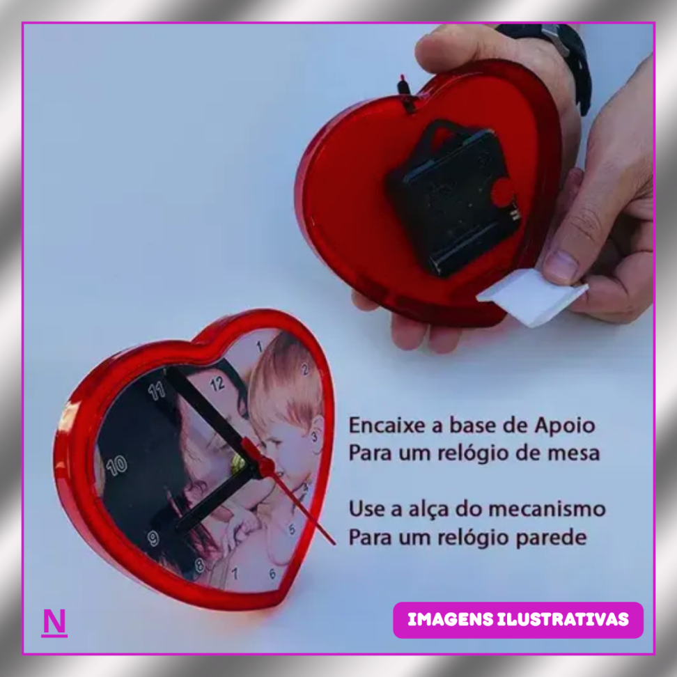 RELOGIOS 12,5CM X 14CM CORAÇÃO ( IMPRESSÃO PAPEL FOTOGRAFICO)