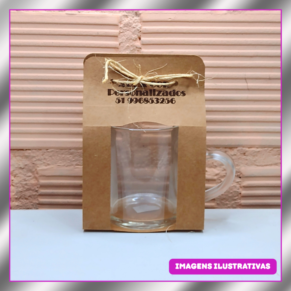 CANECAS 325ML DE VIDRO C/ALÇA CORAÇÃO (SUBLIMAÇÃO)