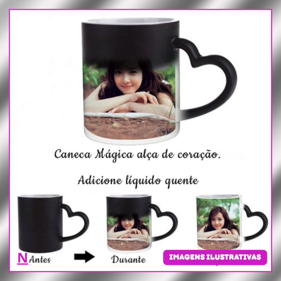 CANECAS 325ML  MAGICA FOSCA COM ALÇA CORAÇÃO  TP (SUBLIMAÇÃO)
