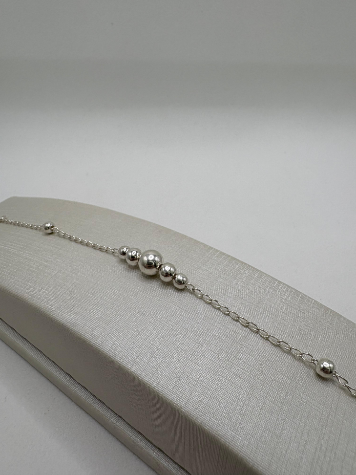 Pulseira prata elos iguais com bolas - #2