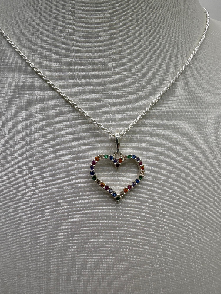 Pingente prata coração zircônia coloridas - #2