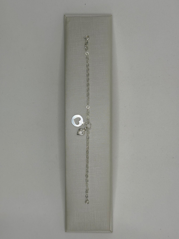 Pulseira prata elos redondos medalha de coração e zircônia - #2