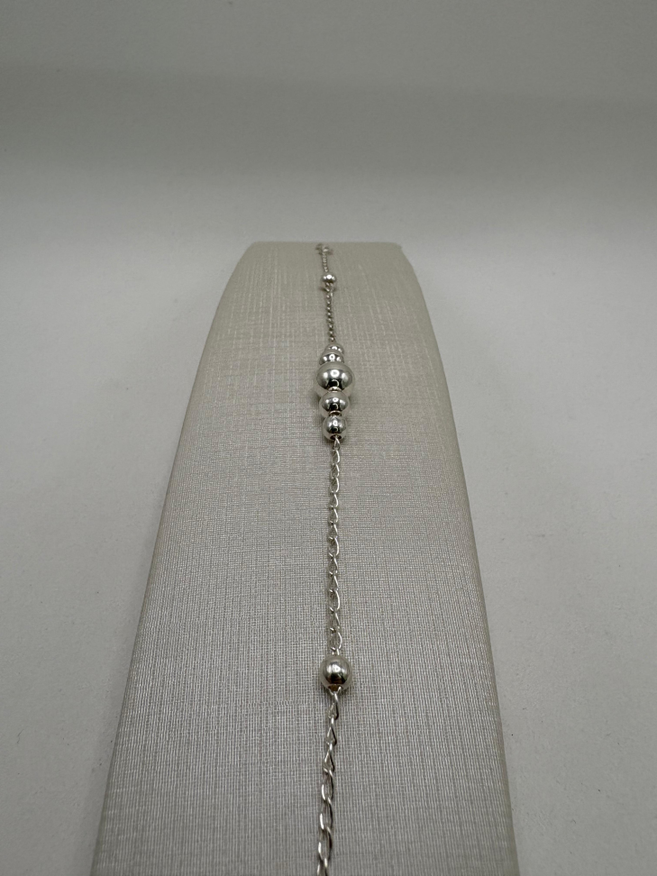 Pulseira prata elos iguais com bolas - #3