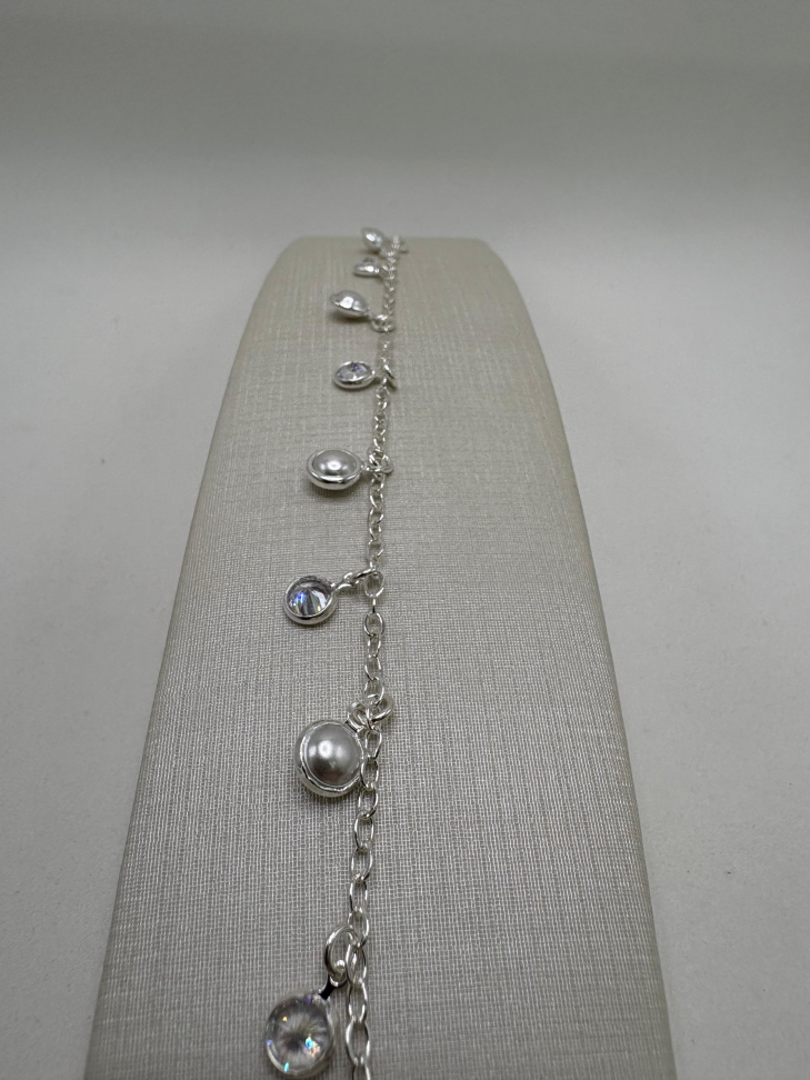 Pulseira prata pérola e zircônia - #2