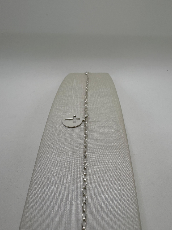 Pulseira prata com medalha de cruz - #3