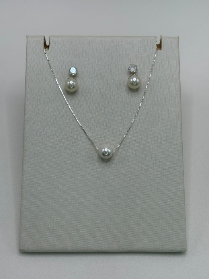 Brinco prata zircônia redonda e pérola - #2