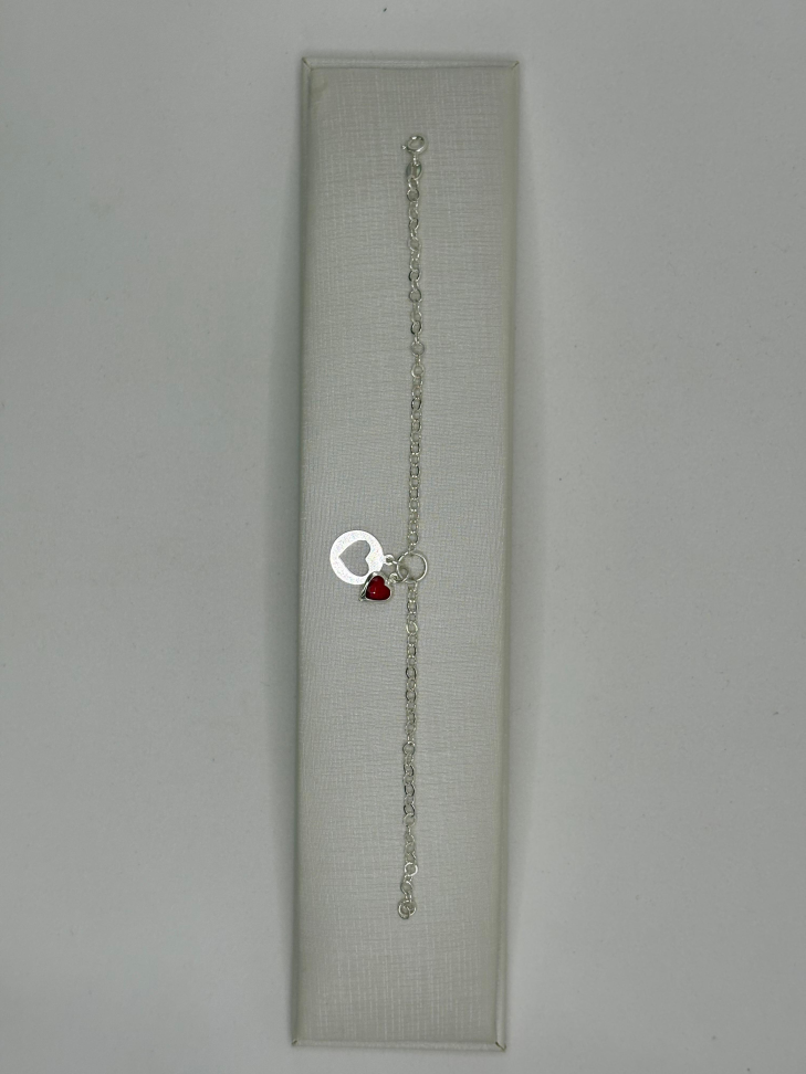 Pulseira prata elos redondos medalha de coração - #2