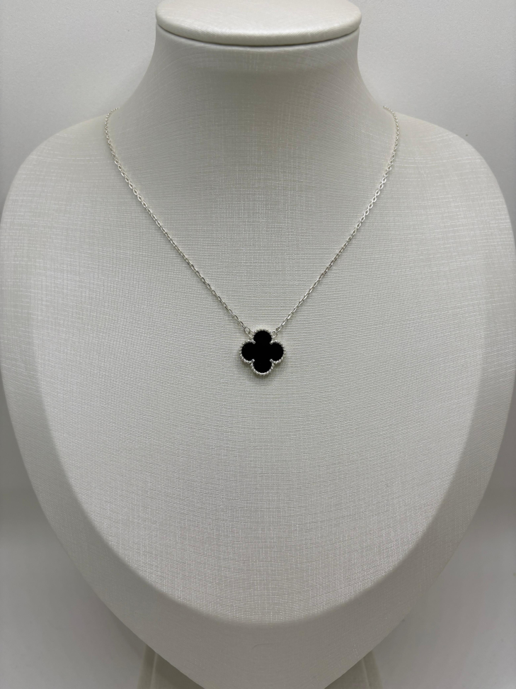 Gargantilha prata trevo preto - #2