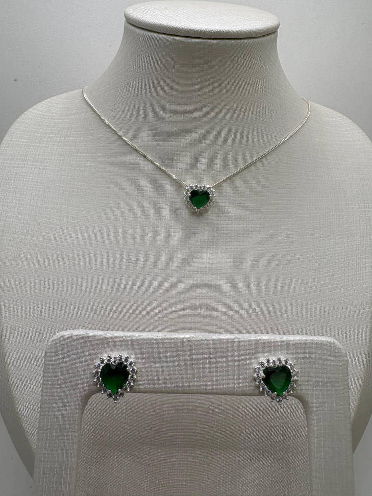 Brinco prata zircônia coração verde - #1