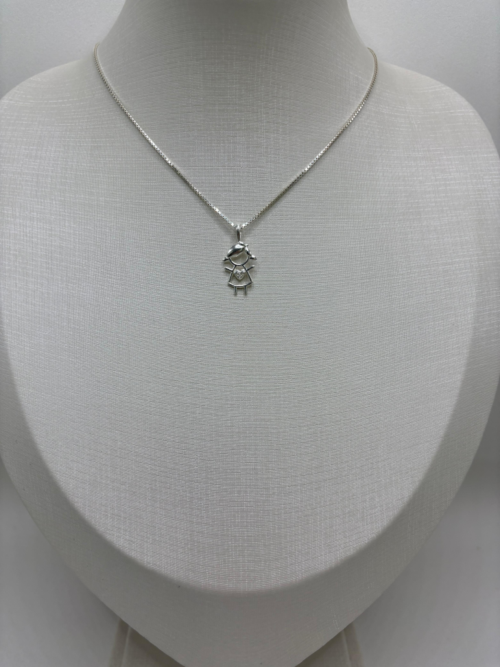 Pingente prata menina com coração zircônia - #2