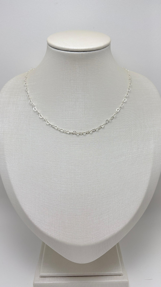 Corrente prata corações vazado 40cm - #3