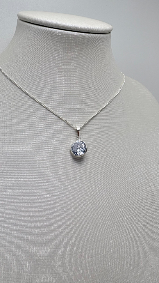 Pingente prata redondo zircônia - #3