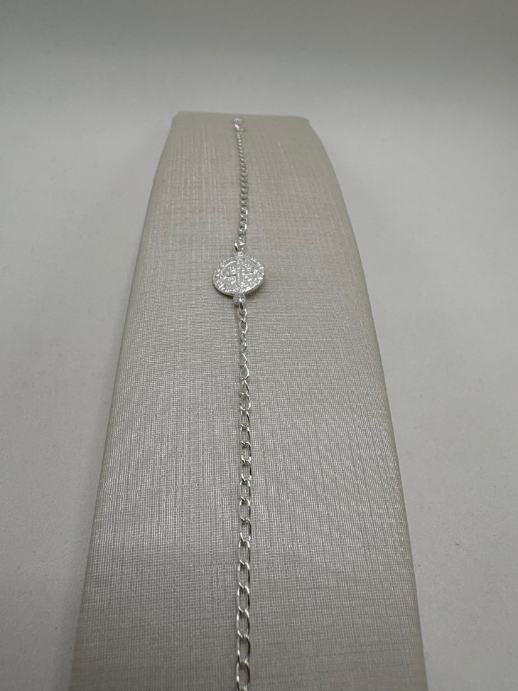 Pulseira prata elos medalha de São Bento. - #3