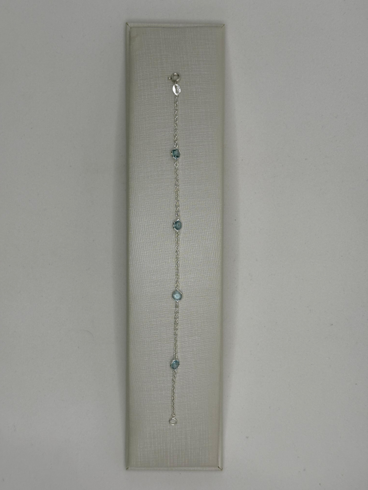 Pulseira prata elo português zircônias azul claro - #2