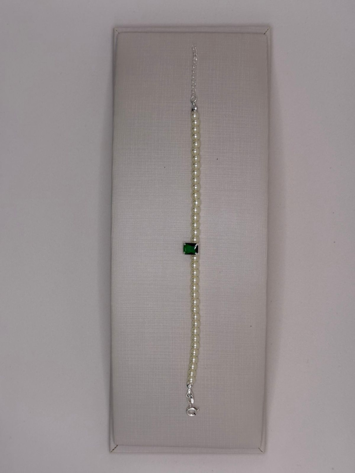 Pulseira prata pérola com zircônia - #2