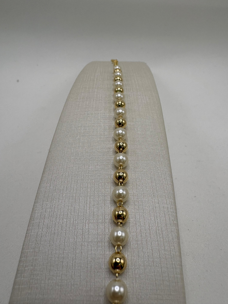 Pulseira semijoia bolas intercaladas com pérolas - #3