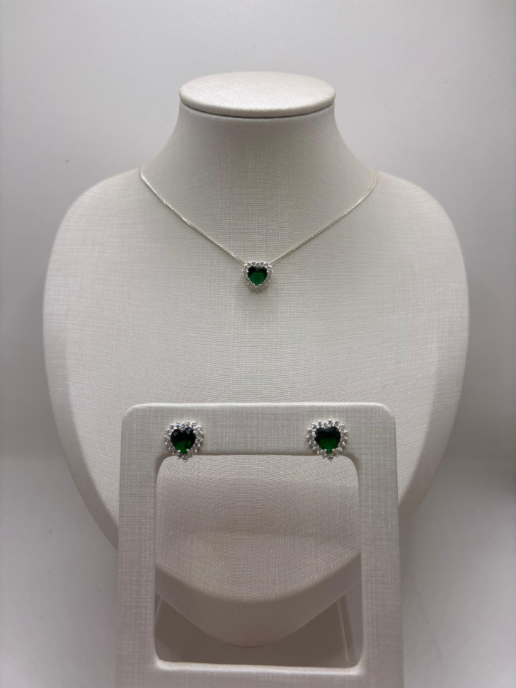 Brinco prata zircônia coração verde - #1