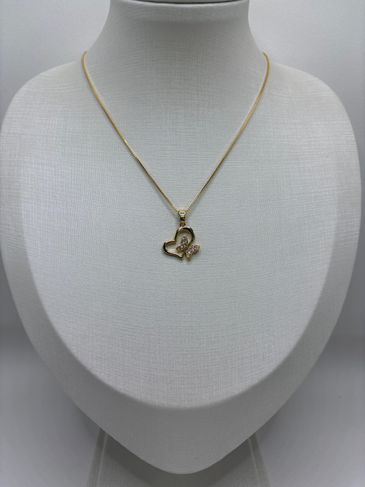 Pingente semijoia coração vazado com borboleta - #2