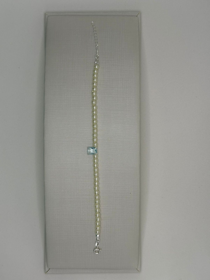 Pulseira prata pérola com zircônia - #2