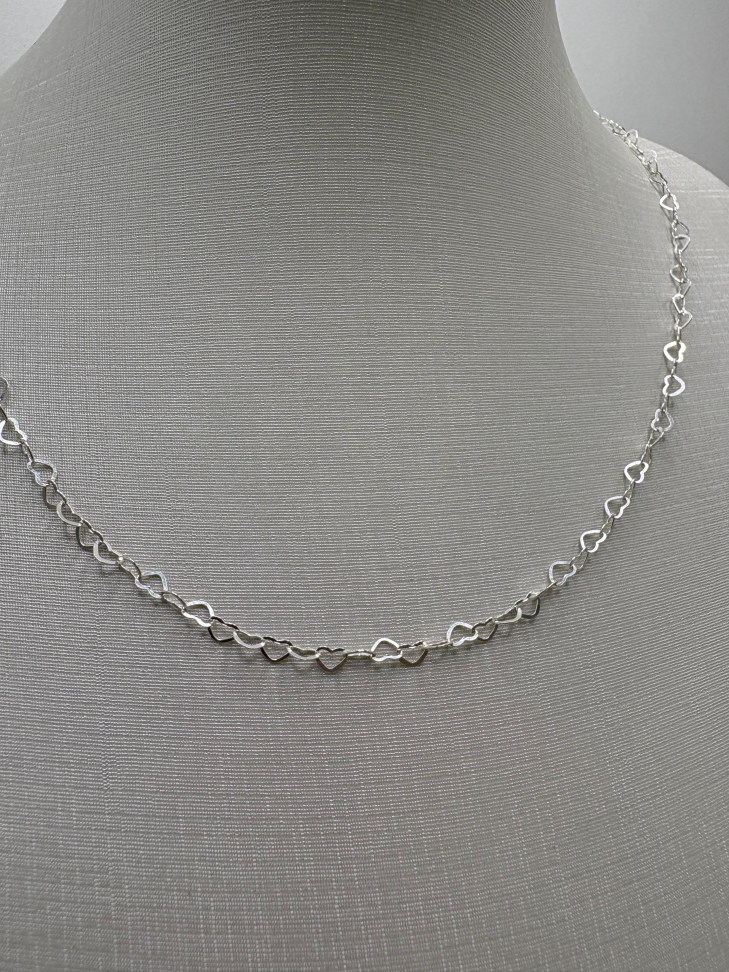 Corrente prata corações vazados - #1