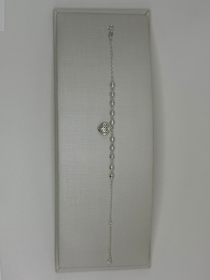 Pulseira prata bolas com pingente de coração - #2