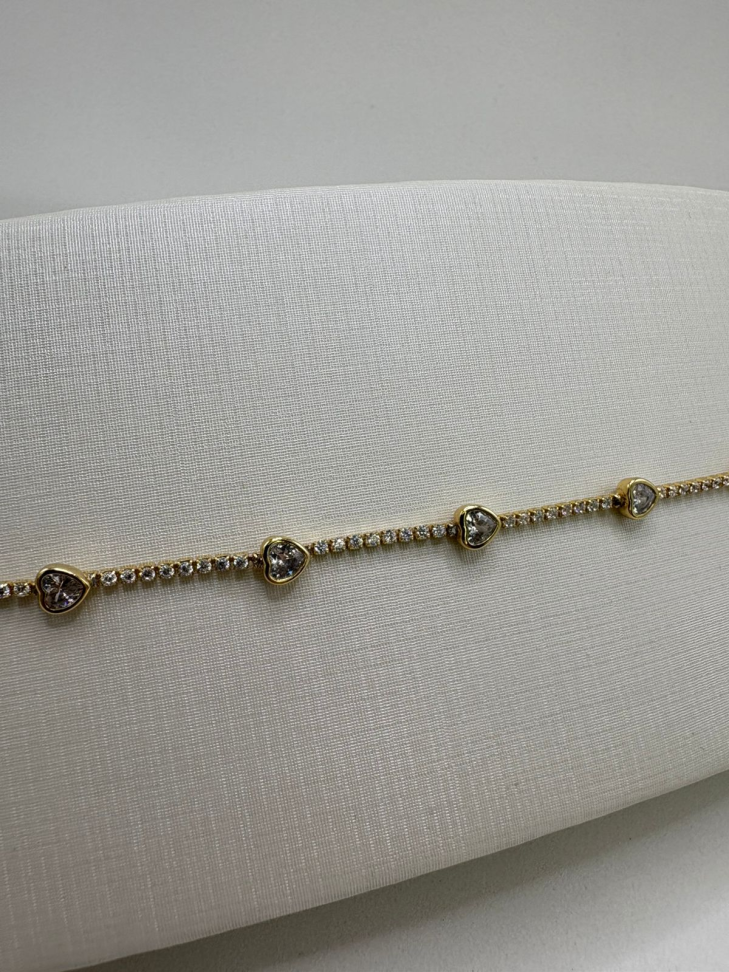 Pulseira semijoia riviera com corações - #2